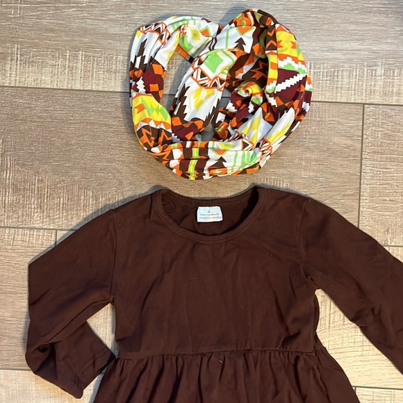 5 Pieces girls thanksgiving turkey outfit and boho print outfit with scarf - Picture 10 of 16